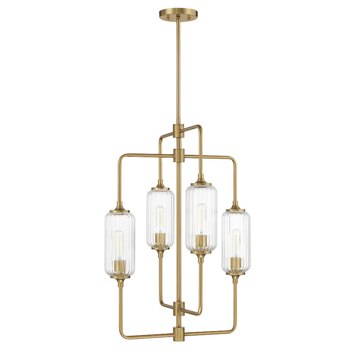 Savoy Essentials Holton 4Lt 28" Chandelier, Brass/Clear Ribbed
