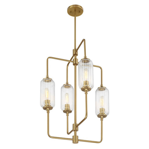 Savoy Essentials Holton 4Lt 28" Chandelier, Brass/Clear Ribbed