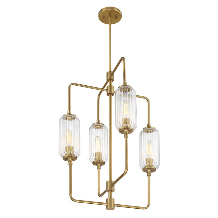 Savoy Essentials Holton 4Lt 28" Chandelier, Brass/Clear Ribbed