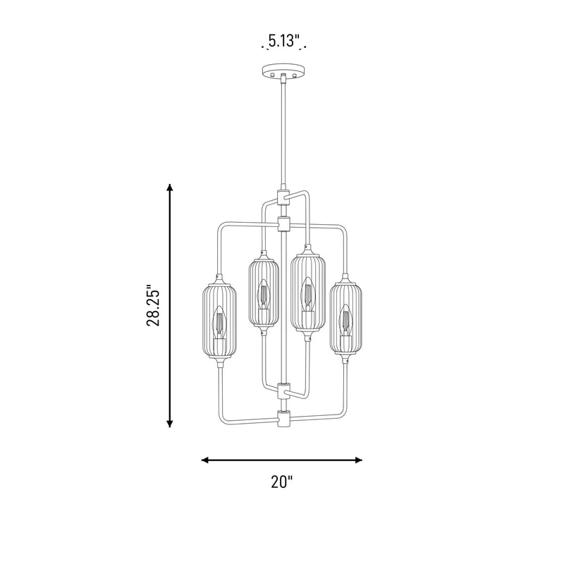 Savoy Essentials Holton 4Lt 28" Chandelier, Brass/Clear Ribbed