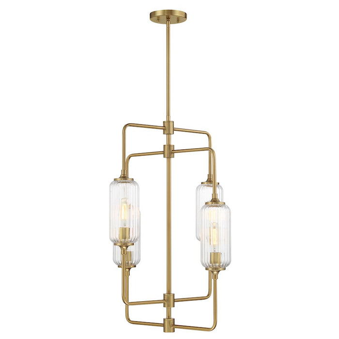 Savoy Essentials Holton 4Lt 28" Chandelier, Brass/Clear Ribbed
