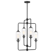 Savoy Essentials Holton 4Lt 28" Chandelier, Black/Clear Ribbed - 1-3023-4-89
