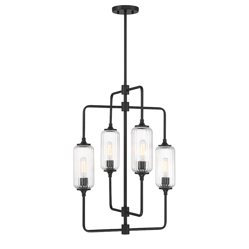 Savoy Essentials Holton 4Lt 28" Chandelier, Black/Clear Ribbed - 1-3023-4-89