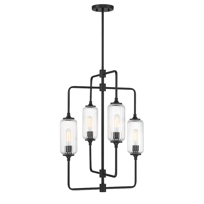 Savoy Essentials Holton 4Lt 28" Chandelier, Black/Clear Ribbed - 1-3023-4-89