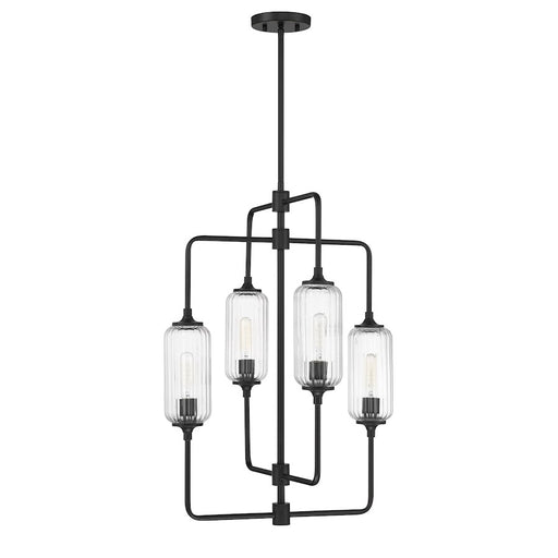 Savoy Essentials Holton 4Lt 28" Chandelier, Black/Clear Ribbed
