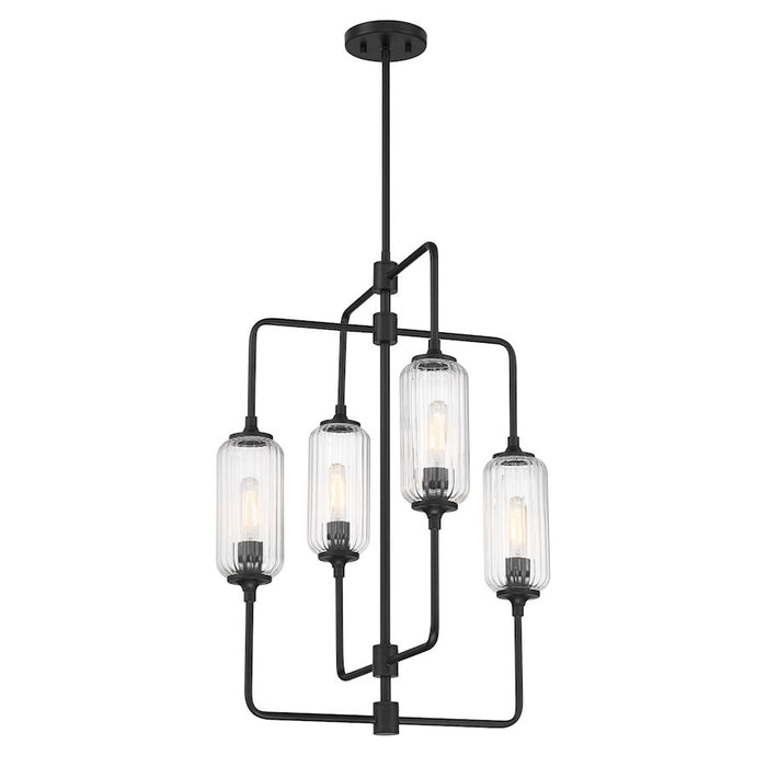 Savoy Essentials Holton 4Lt 28" Chandelier, Black/Clear Ribbed