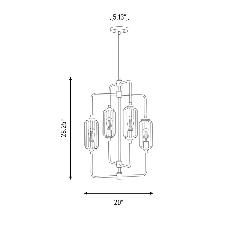 Savoy Essentials Holton 4Lt 28" Chandelier, Black/Clear Ribbed