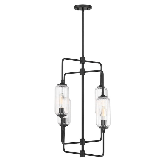 Savoy Essentials Holton 4Lt 28" Chandelier, Black/Clear Ribbed