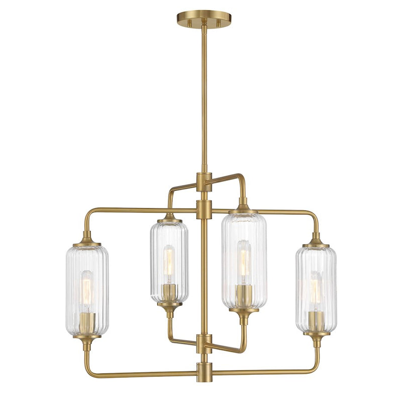 Savoy Essentials Holton 4Lt 20" Chandelier, Brass/Clear Ribbed - 1-3025-4-322