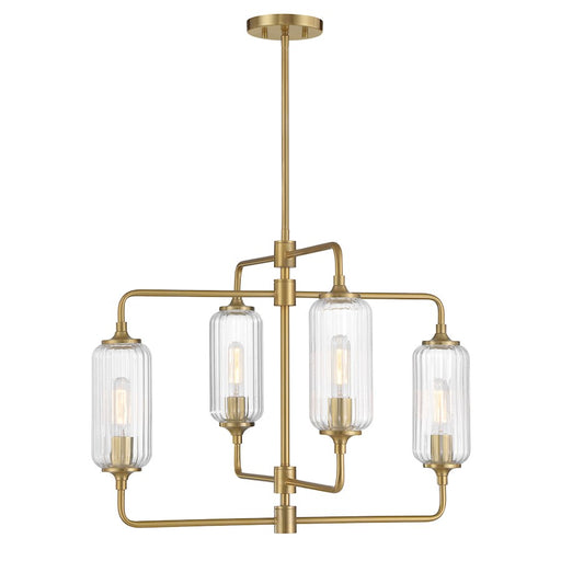 Savoy Essentials Holton 4Lt 20" Chandelier, Brass/Clear Ribbed - 1-3025-4-322