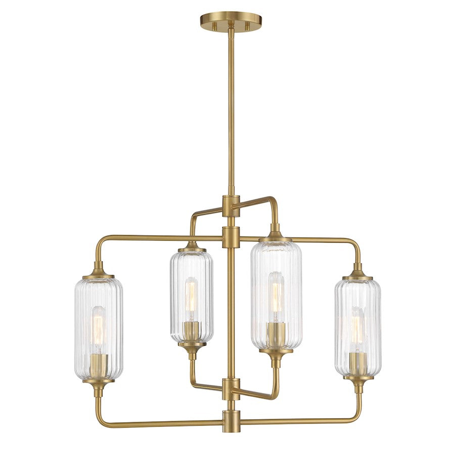Savoy Essentials Holton 4Lt 20" Chandelier, Brass/Clear Ribbed - 1-3025-4-322