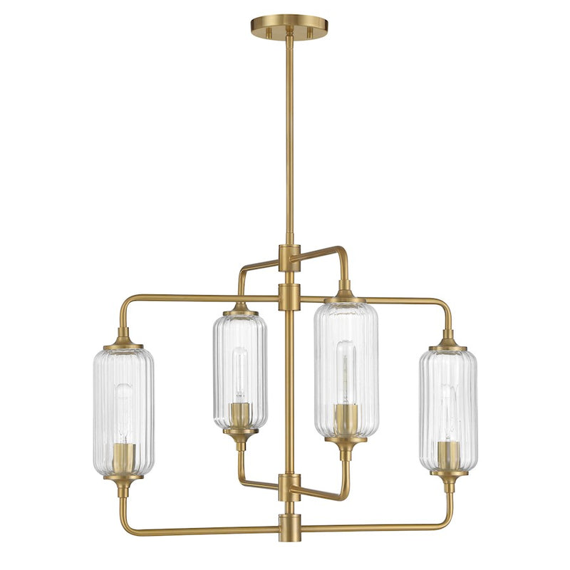 Savoy Essentials Holton 4Lt 20" Chandelier, Brass/Clear Ribbed