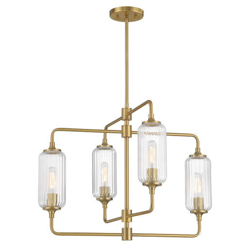 Savoy Essentials Holton 4Lt 20" Chandelier, Brass/Clear Ribbed