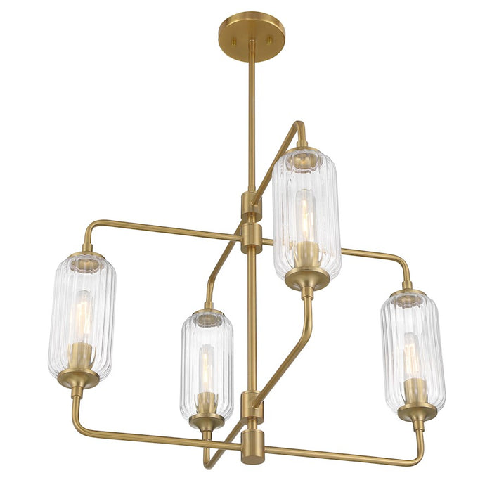 Savoy Essentials Holton 4Lt 20" Chandelier, Brass/Clear Ribbed