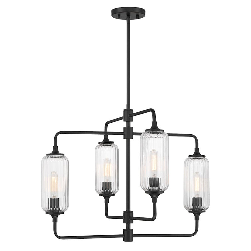 Savoy Essentials Holton 4Lt 20" Chandelier, Black/Clear Ribbed