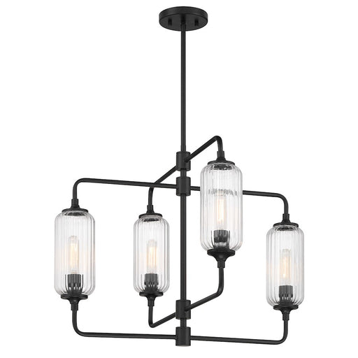 Savoy Essentials Holton 4Lt 20" Chandelier, Black/Clear Ribbed