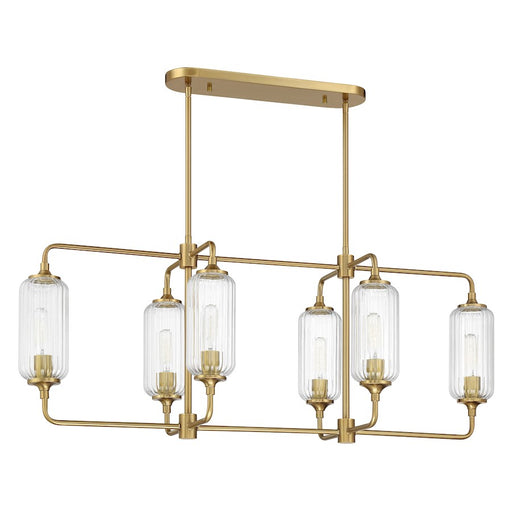 Savoy Essentials Holton 6Lt Linear Chandelier, Brass/Clear Ribbed