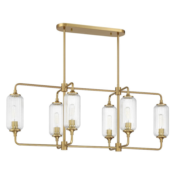 Savoy Essentials Holton 6Lt Linear Chandelier, Brass/Clear Ribbed