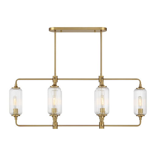 Savoy Essentials Holton 6Lt Linear Chandelier, Brass/Clear Ribbed