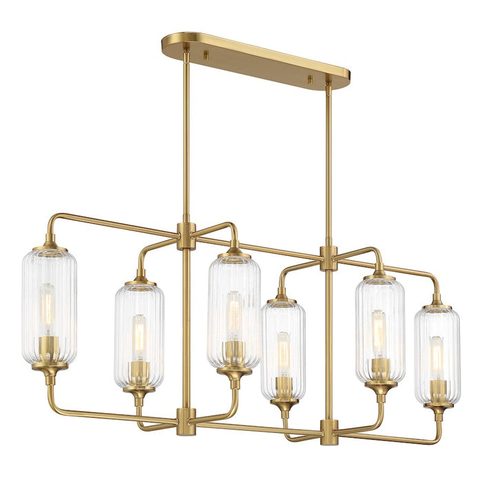 Savoy Essentials Holton 6Lt Linear Chandelier, Brass/Clear Ribbed