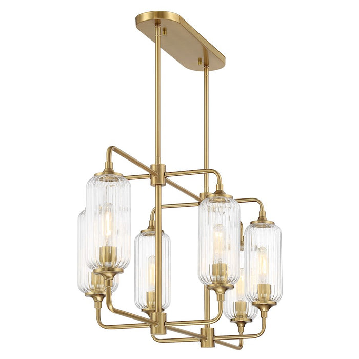 Savoy Essentials Holton 6Lt Linear Chandelier, Brass/Clear Ribbed