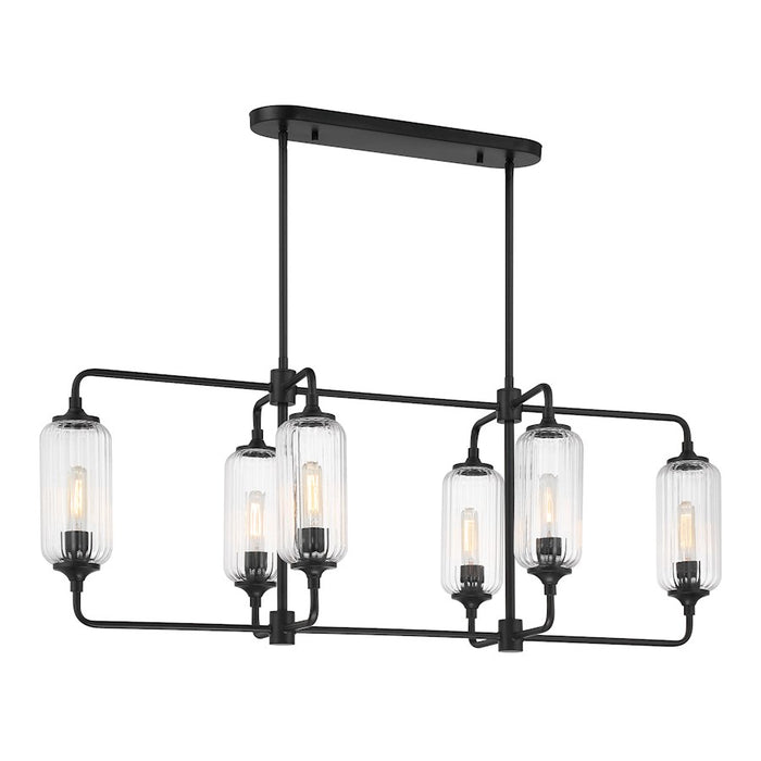 Savoy Essentials Holton 6Lt Linear Chandelier, Black/Clear Ribbed - 1-3026-6-89