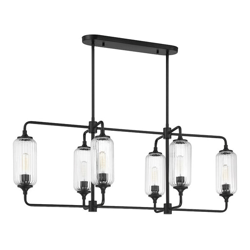 Savoy Essentials Holton 6Lt Linear Chandelier, Black/Clear Ribbed