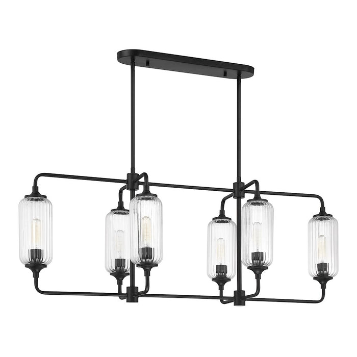 Savoy Essentials Holton 6Lt Linear Chandelier, Black/Clear Ribbed