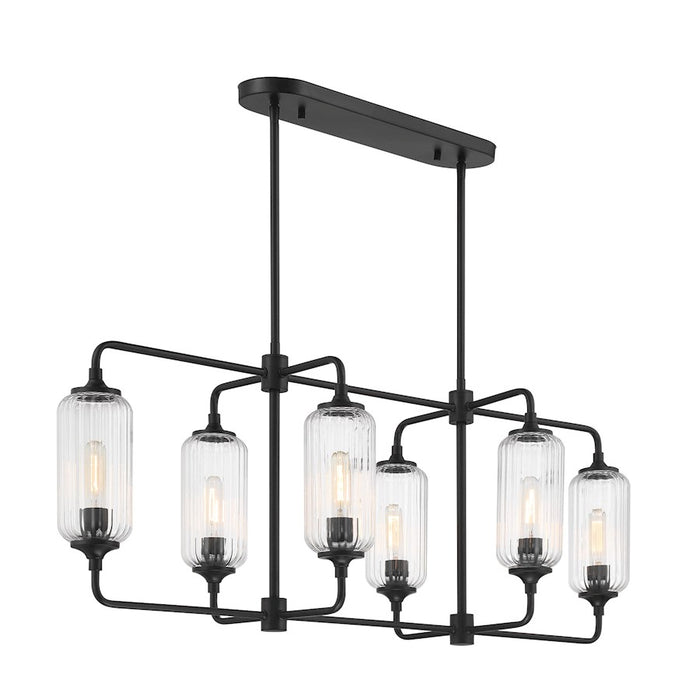 Savoy Essentials Holton 6Lt Linear Chandelier, Black/Clear Ribbed