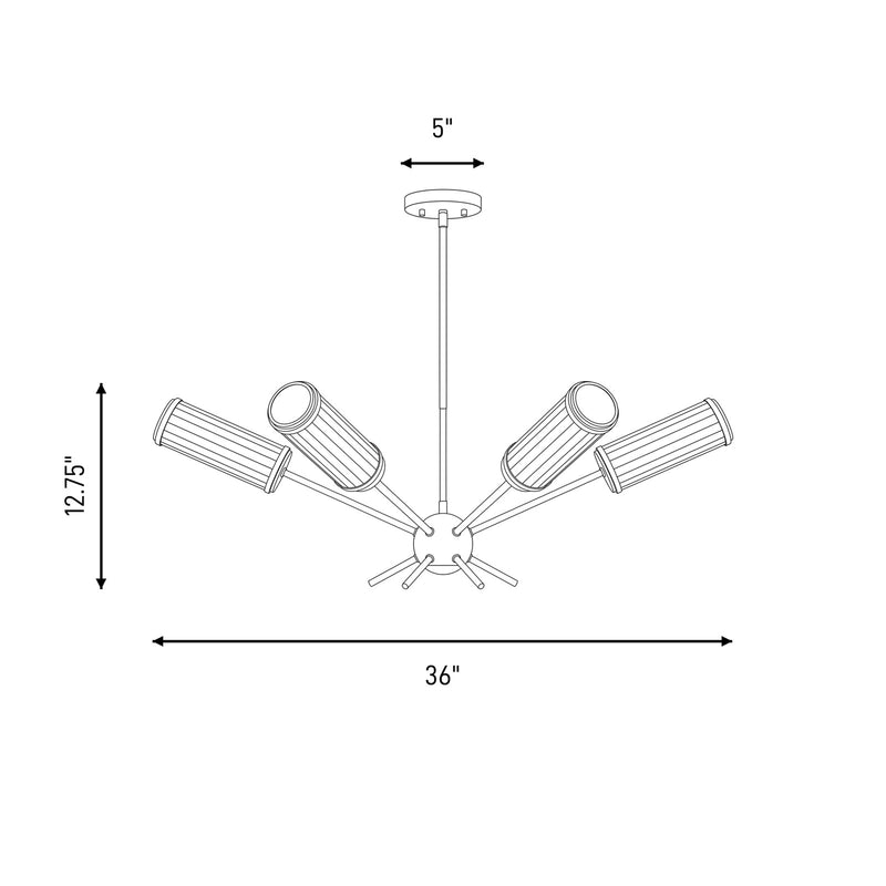 Savoy House Denison 6Lt Chandelier, White Opal, Warm Brass