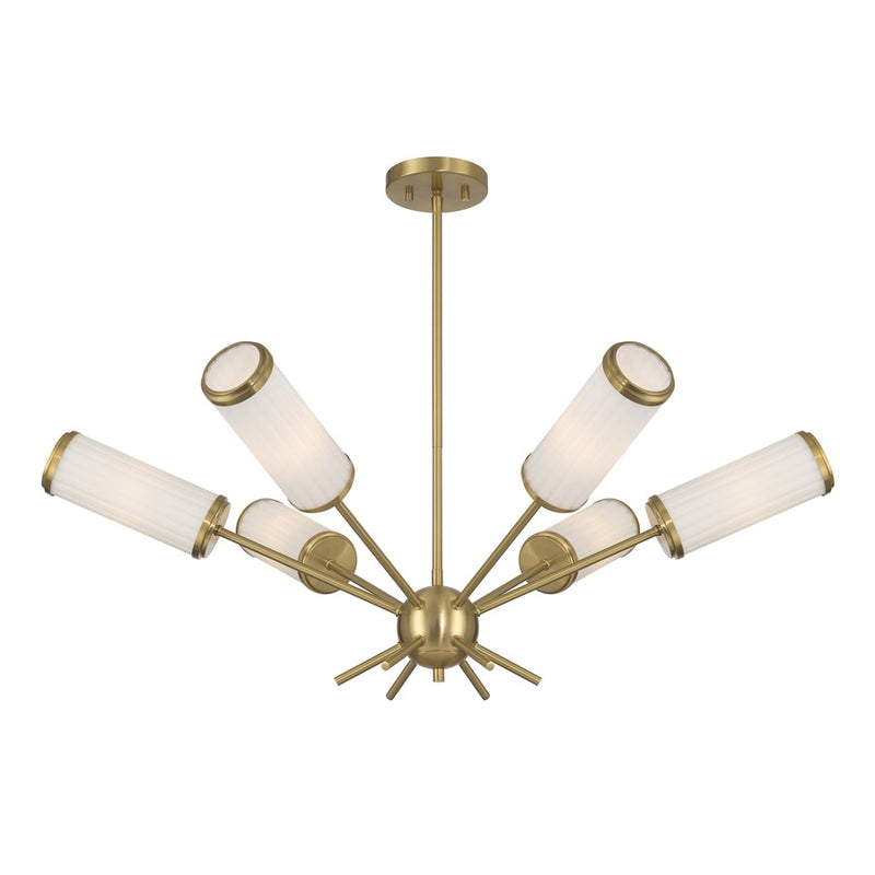 Savoy House Denison 6Lt Chandelier, White Opal, Warm Brass