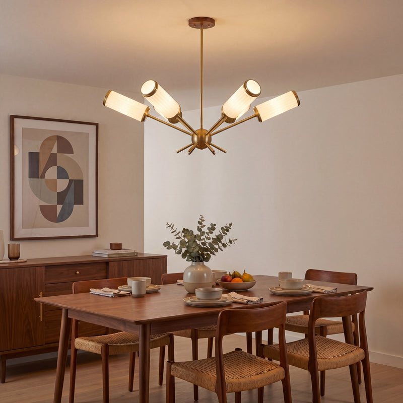 Savoy House Denison 6Lt Chandelier, White Opal, Warm Brass