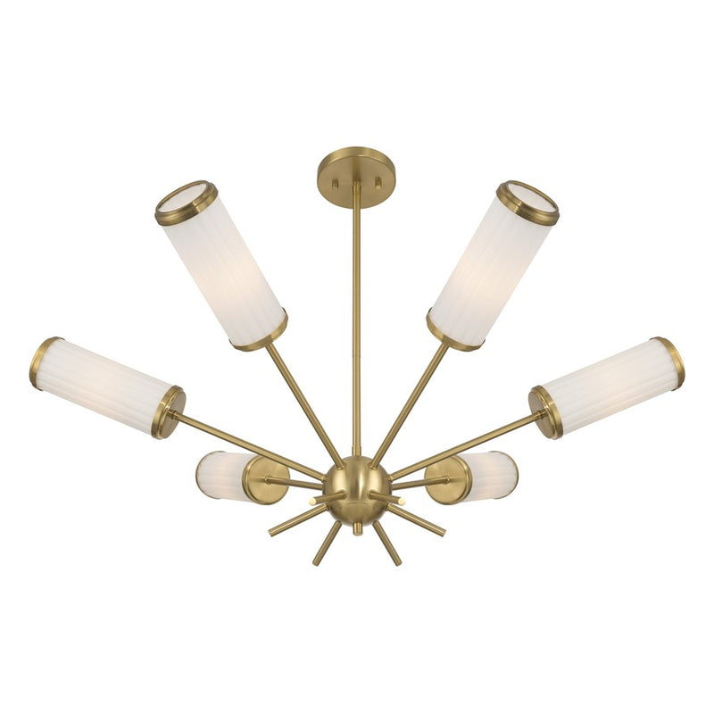 Savoy House Denison 6Lt Chandelier, White Opal, Warm Brass