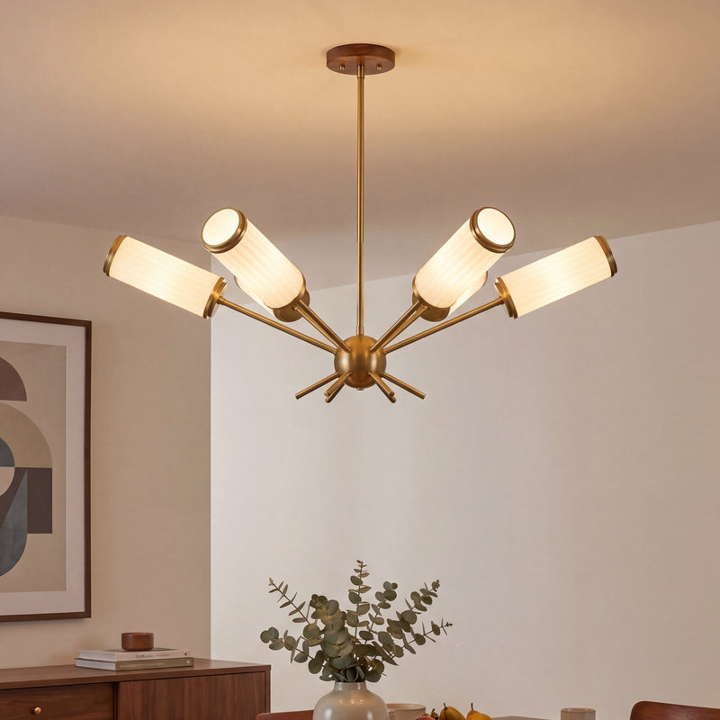 Savoy House Denison 6Lt Chandelier, White Opal, Warm Brass