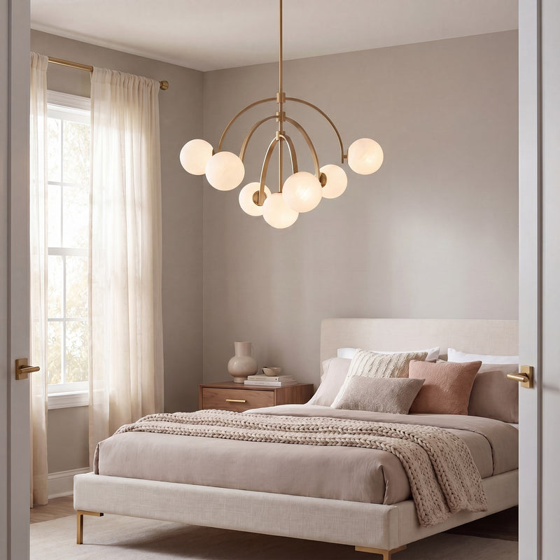 Savoy House Marias 7 Light Chandelier, Warm Brass/Strie