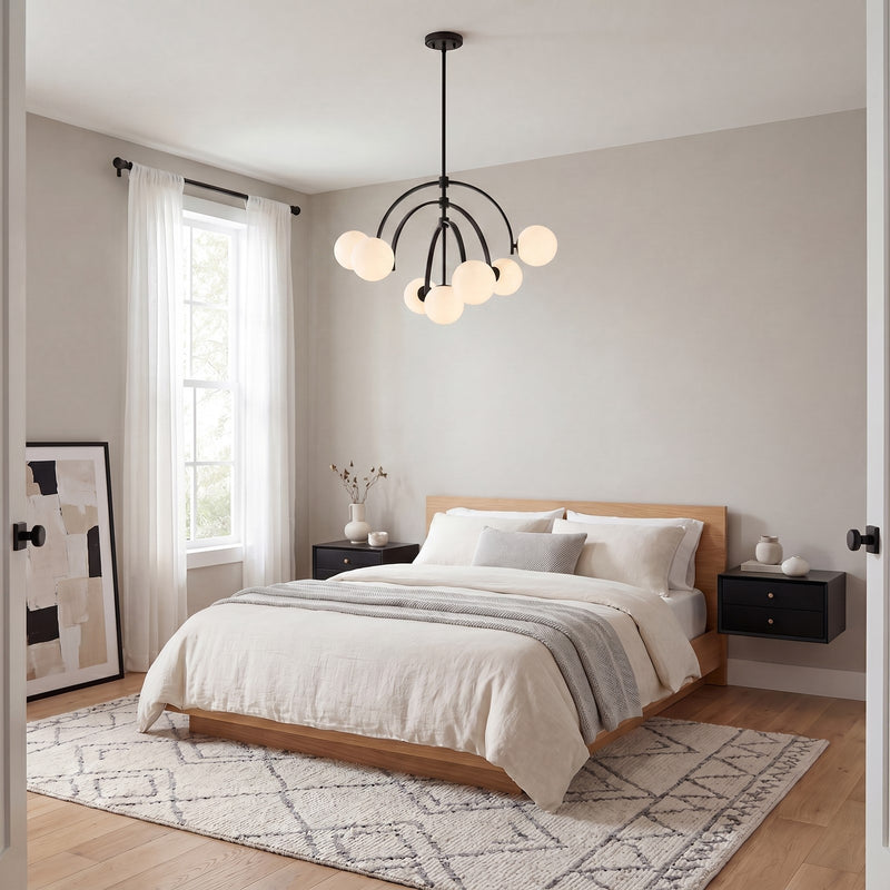 Savoy House Marias 7 Light Chandelier, Matte Black/Strie