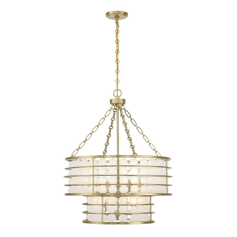 Savoy House Byron 6 Light Chandelier, Warm Brass/Frosted