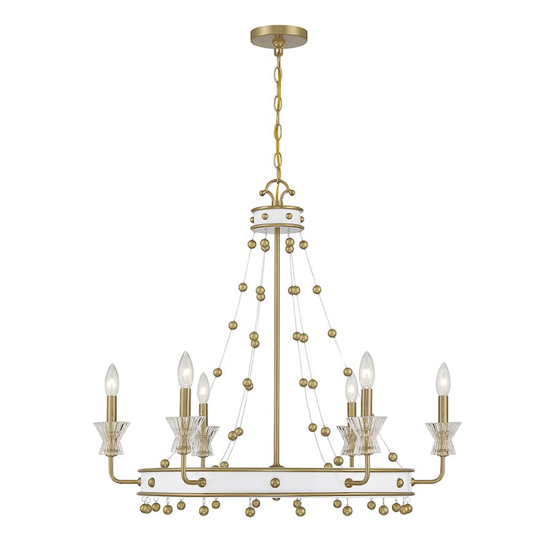 Savoy House Iris 6-Light Chandelier, White/Warm Brass Accents - 1-3804-6-142
