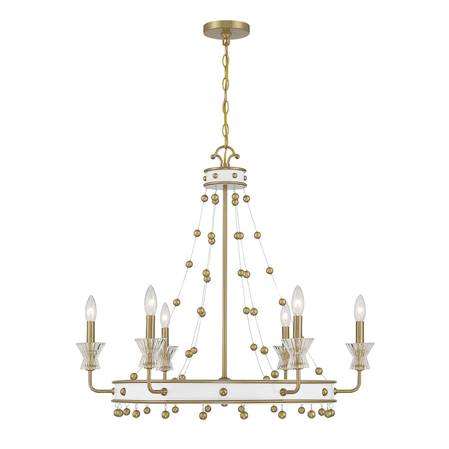 Savoy House Iris 6-Light Chandelier, White/Warm Brass Accents - 1-3804-6-142