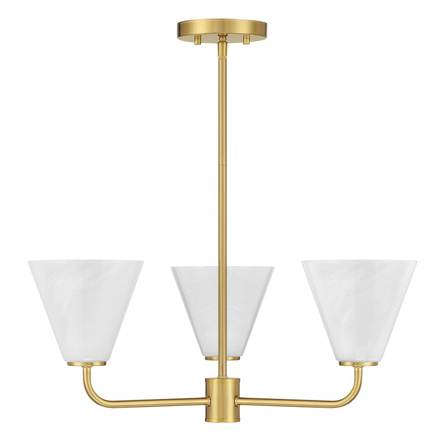 Savoy Essentials Blair 3 Light Chandelier, Warm Brass/Strie