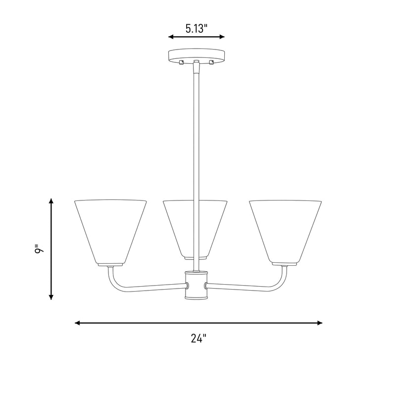 Savoy Essentials Blair 3 Light Chandelier, Matte Black/Strie