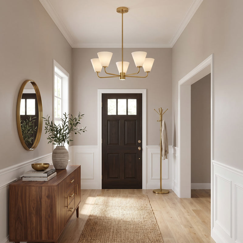 Savoy Essentials Blair 5 Light Chandelier, Warm Brass/Strie