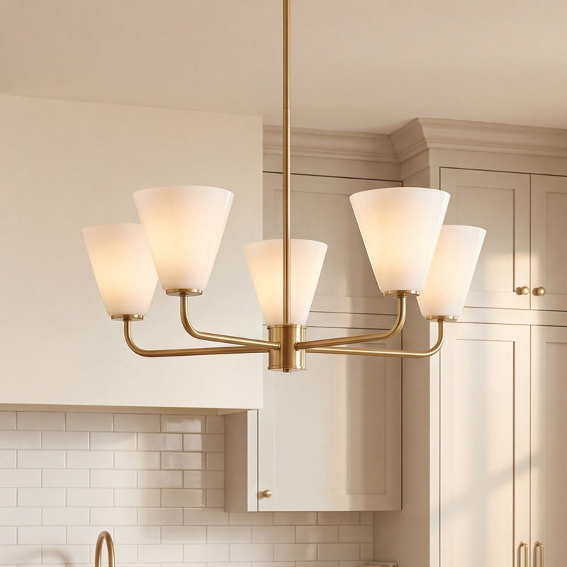 Savoy Essentials Blair 5 Light Chandelier, Warm Brass/Strie