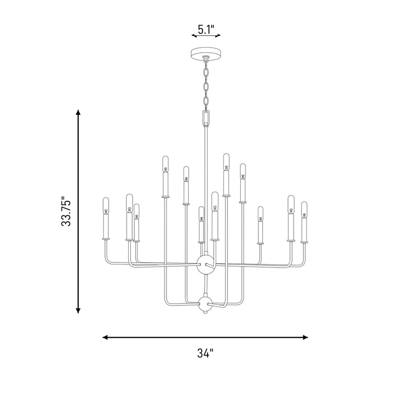 Essentials Avondale 12 Light Chandelier, Warm Brass