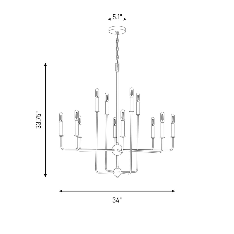 Essentials Avondale 12 Light Chandelier, Matte Black