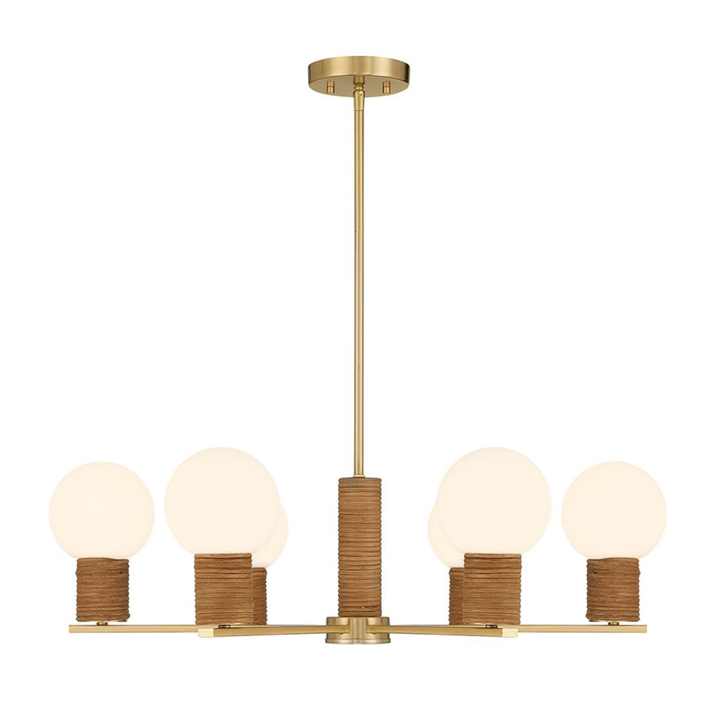 Savoy House Jarrell 6 Lt Chandelier, White Opal, Warm Brass