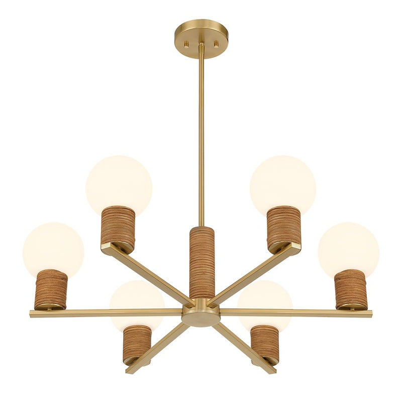 Savoy House Jarrell 6 Lt Chandelier, White Opal, Warm Brass