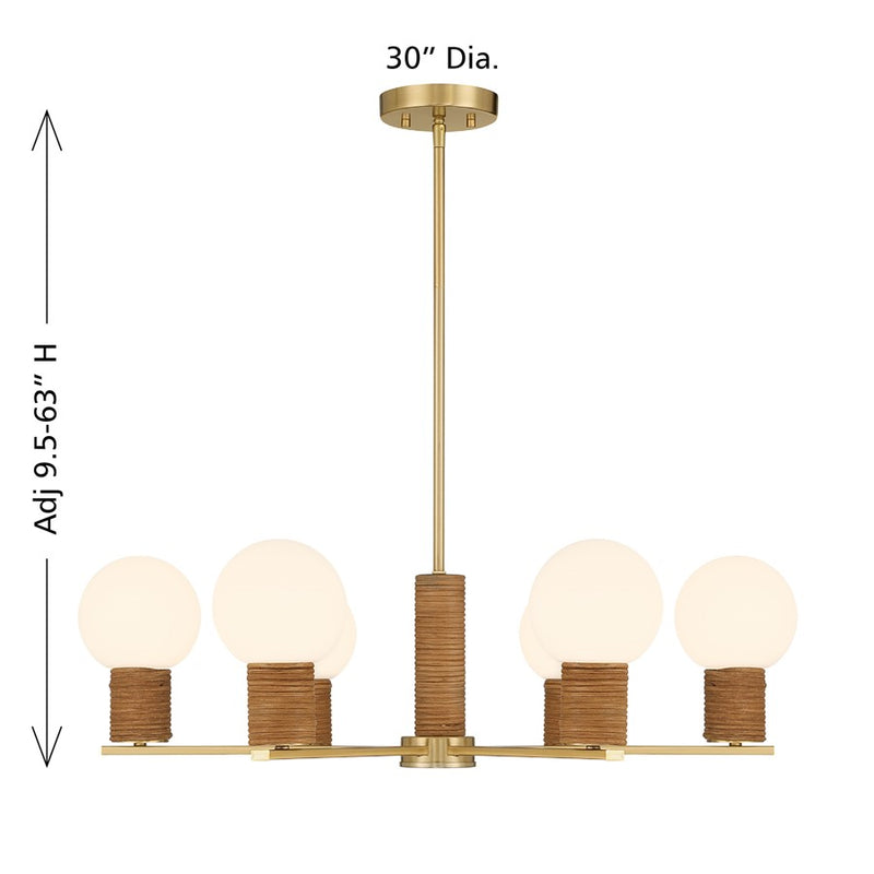 Savoy House Jarrell 6 Lt Chandelier, White Opal, Warm Brass