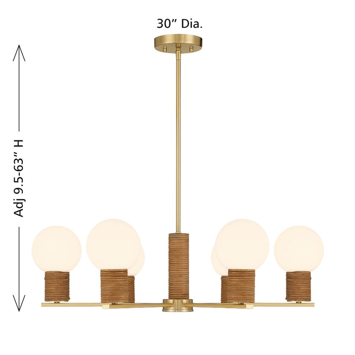Savoy House Jarrell 6 Lt Chandelier, White Opal, Warm Brass