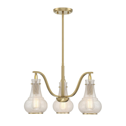 Savoy House Adams Chandelier, Warm Brass/White Strie
